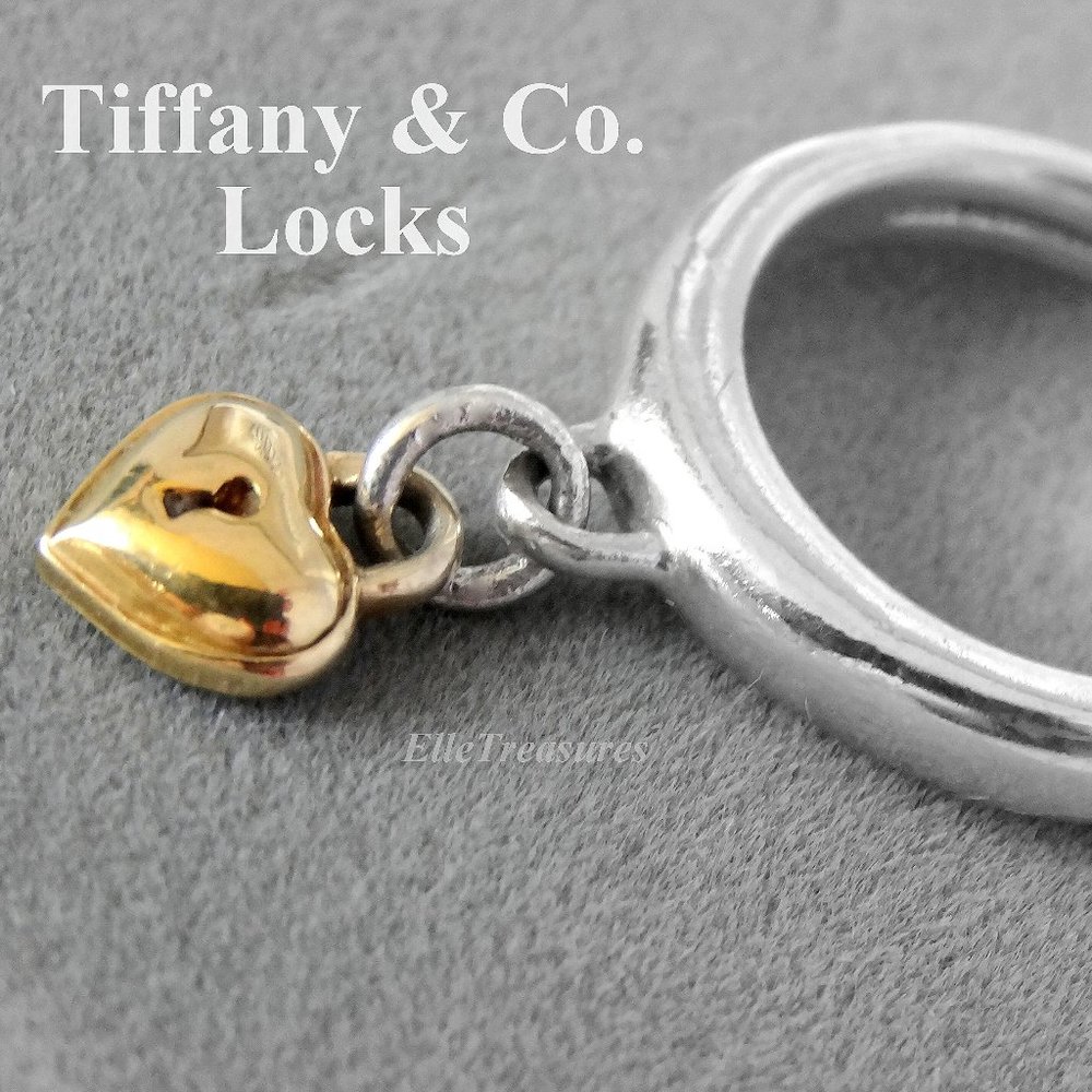 Auth TIFFANY & CO 750 18k Fine Gold 925 Silver Key Lock Heart Charm Ring Band